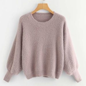 SHEIN Fluffy Pink Super Soft Sweater Ballon Sleeves